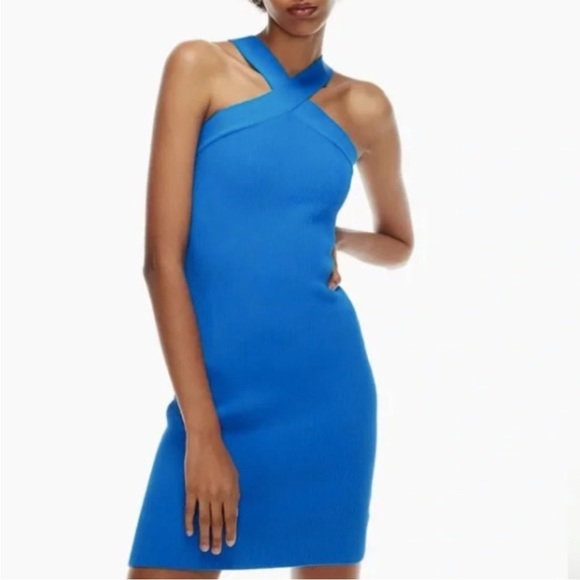 Babaton Sculpt Knit Criss Cross Dress in Blue M - Picture 1 of 8